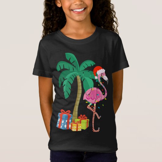 Roze kerstmanboom met flamingo - tropische feestda t-shirt (Voorkant)