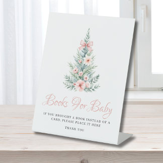 Roze Kerstmeisje Boeken voor Baby shower Reclamebord Met Voetstuk