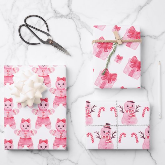Roze kerstmeisje Gingerbrood Candy Cane Gift Inpakpapier Vel (Voorkant)