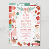 Roze Kerstmeisje Vakantie Uitnodiging (Voorkant / Achterkant)