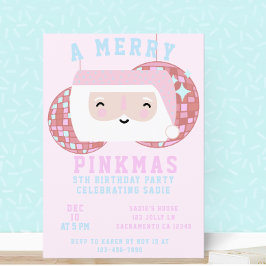 Roze kerstmeisjes Disco Birthday Party Kaart