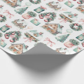  roze kerstmintpatroon cadeaupapier (Hoek)