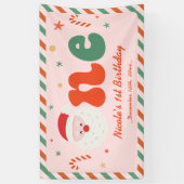 Roze Kerstmis 1e verjaardag Spandoek (Verticaal)