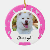 roze kerstmis Aangepaste hond Foto Keramisch Ornament (Voorkant)