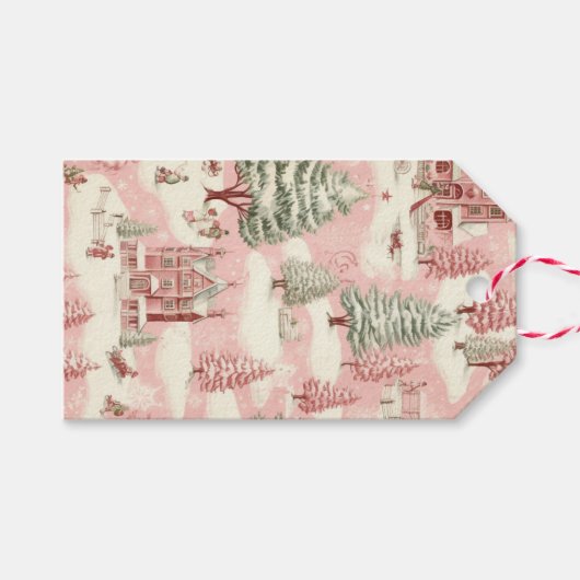 roze Kerstmis Cadeaulabel (Voorkant (Horizontaal))