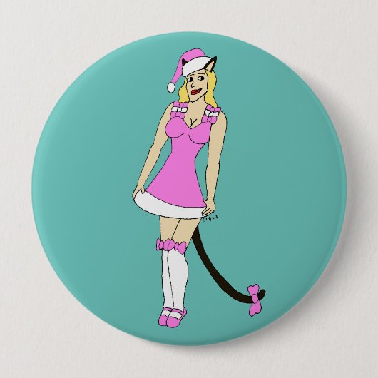 Roze Kerstmis catgirl Ronde Button 4,0 Cm (Voorkant)