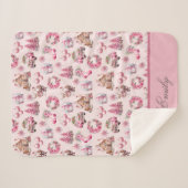 Roze Kerstmis Douane Sherpa Deken (Voorkant (horizontaal))