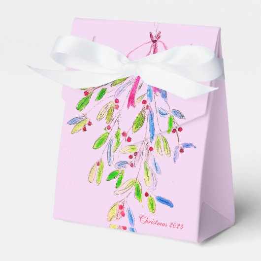 Roze Kerstmis Favor Box met Mistletoe Bedankdoosjes (Voorkant Zijde)