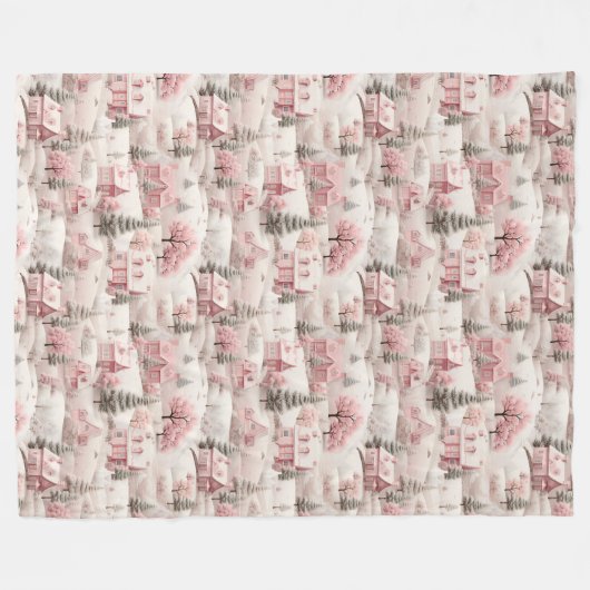  roze Kerstmis Fleece Deken (Voorkant (Horizontaal))