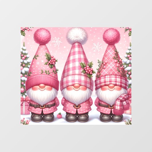 Roze Kerstmis Gnomen Venster Cling Raamsticker (Vel)