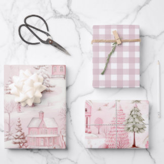  roze Kerstmis Inpakpapier Vel