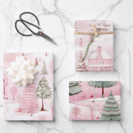  roze Kerstmis Inpakpapier Vel