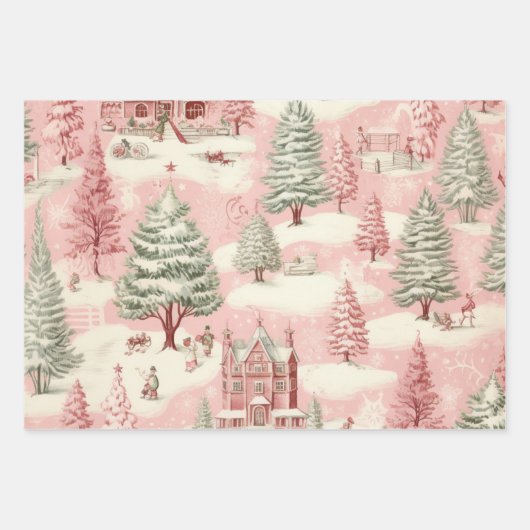  roze Kerstmis Inpakpapier Vel (Voorkant)
