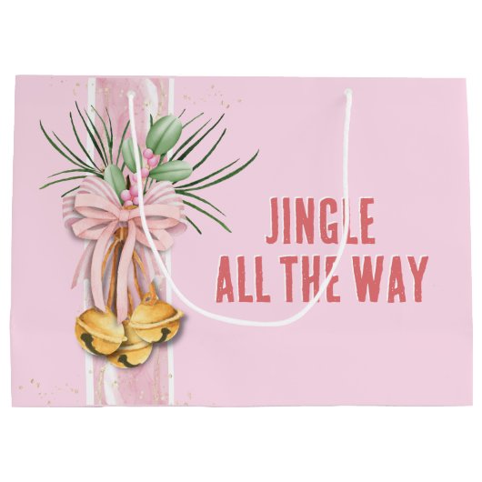 Roze Kerstmis Jingle All the Way Gift Bag Groot Cadeauzakje (Achterkant)
