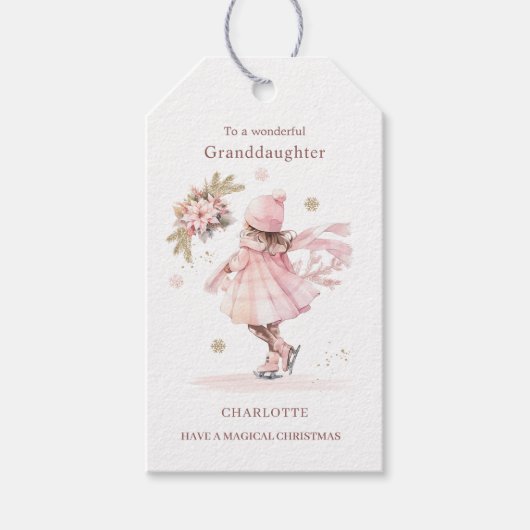 Roze Kerstmis Kleine Meisje Cadeaulabel (Voorkant)