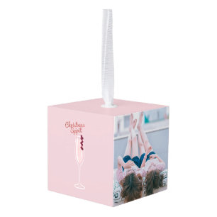 Roze kerstmis kubus ornament