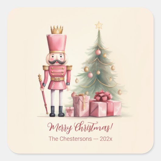 Roze kerstmis met de Nutnesskraker Vierkante Sticker (Voorkant)