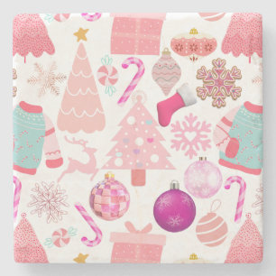 Roze Kerstmis Ornament Patroon Stenen Onderzetter