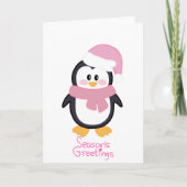 Roze Kerstmis Pinguïn Seizoen Groeten Kaart (Voorkant)