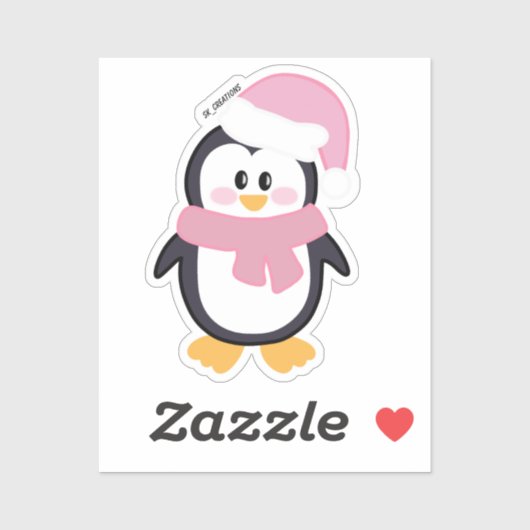 Roze Kerstmis Pinguïn Sticker (Vel)