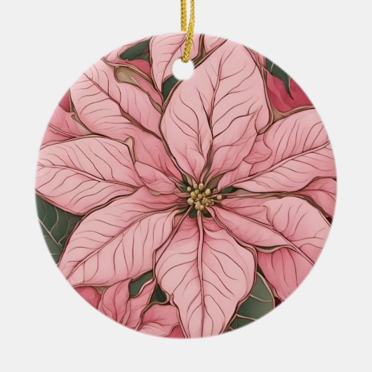 Roze Kerstmis Poinsettia Design Keramisch Ornament (Voorkant)