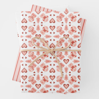 Roze Kerstmis Pugs Inpakpapier Vel Set
