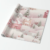  Roze Kerstmis Sneeuwdorp Cadeaupapier (Uitgerold)