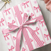 Roze Kerstmis Sneeuwvlok & Bow Coquette Gift Cadeaupapier
