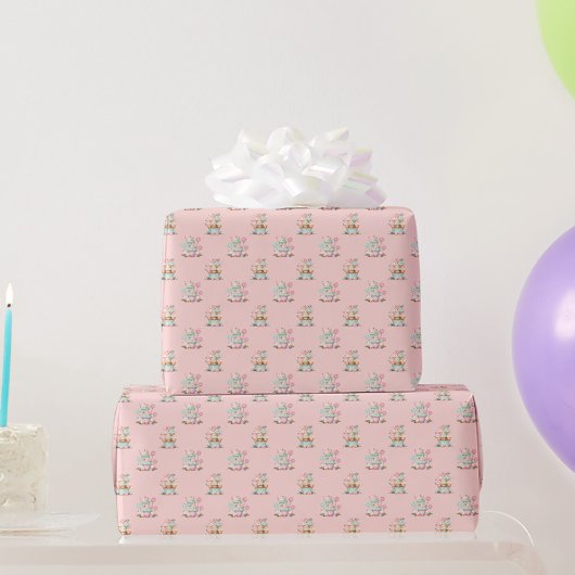 Roze Kerstmis Sneeuwvlok Cupcake Verjaardag Cadeaupapier
