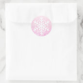 Roze Kerstmis Sneeuwvlok Ronde Sticker (Tas)