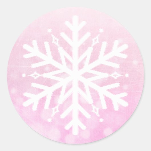 Roze Kerstmis Sneeuwvlok Ronde Sticker (Voorkant)
