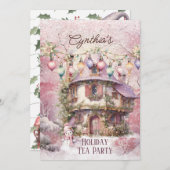 Roze Kerstmis Tea Party Kaart (Voorkant / Achterkant)