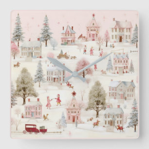 roze Kerstmis Vierkante Klok