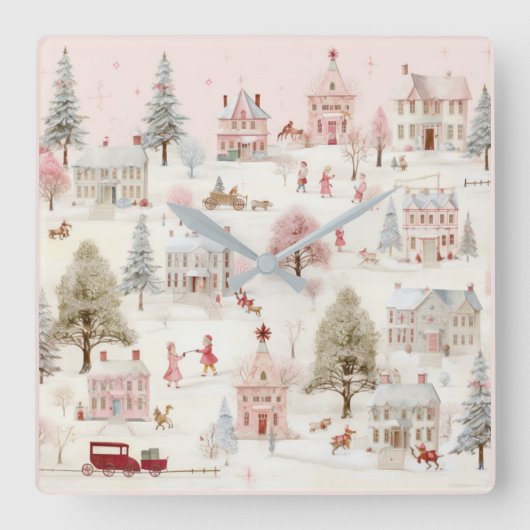  roze Kerstmis Vierkante Klok (Voorkant)