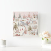  roze Kerstmis Vierkante Klok (Huis)