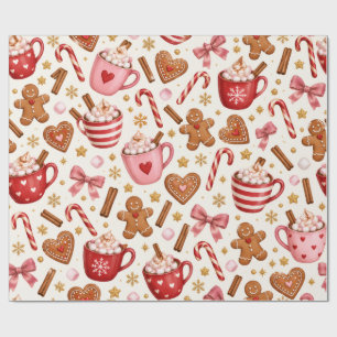 Roze Kerstmis Warme Chocolade Inpakpapier