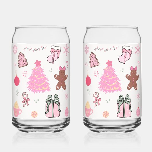 Roze Kerstmispatroon Blikvorm Glas (Voorkant)