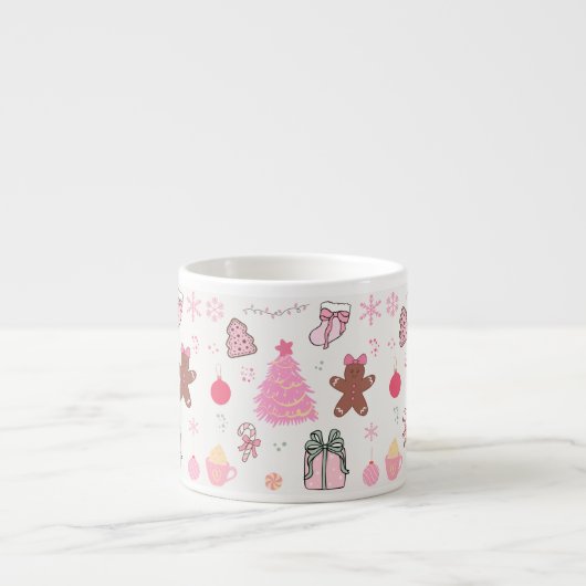 Roze Kerstmispatroon Espresso Kop (Voorkant)