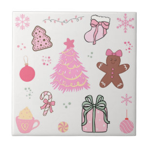 Roze Kerstmispatroon Tegeltje
