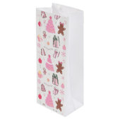 Roze Kerstmispatroon Wijn Cadeautas (Achterkant Gekanteld)
