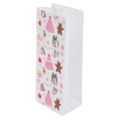 Roze Kerstmispatroon Wijn Cadeautas (Voorkant Gekanteld)
