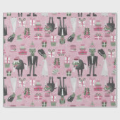 Roze Kerstmonsterbruid Frankenstein Cadeaupapier (Vlak)