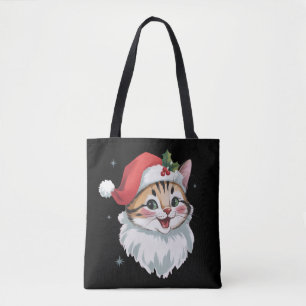 Roze kerstmuts Retro knuffel kat Kerstmis  Draagtas