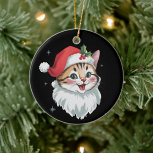 Roze kerstmuts Retro knuffel kat Kerstmis Keramisch Ornament