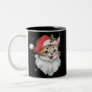 Roze kerstmuts Retro knuffel kat Kerstmis Tweekleurige Koffiemok