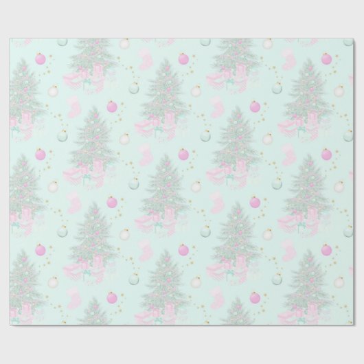 Roze kerstpapier cadeaupapier (Vlak)