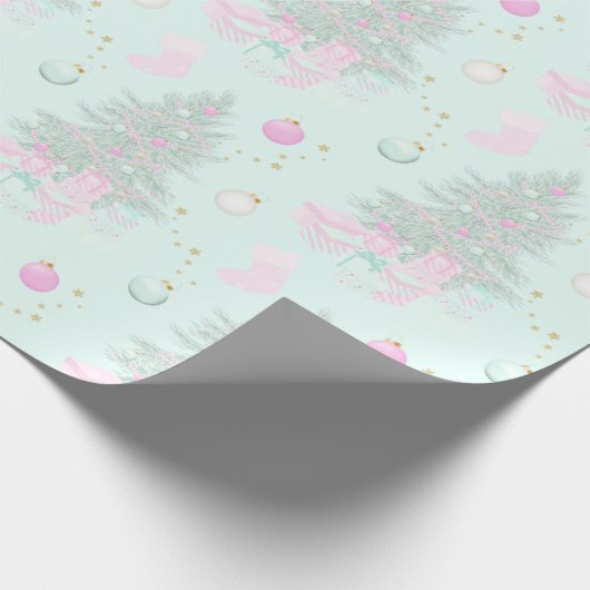 Roze kerstpapier cadeaupapier (Hoek)