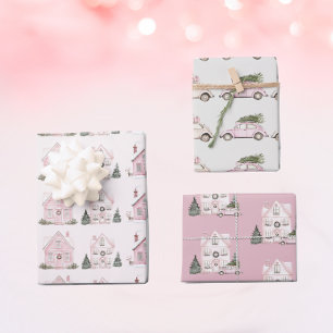  roze kerstpatronen inpakpapier vel