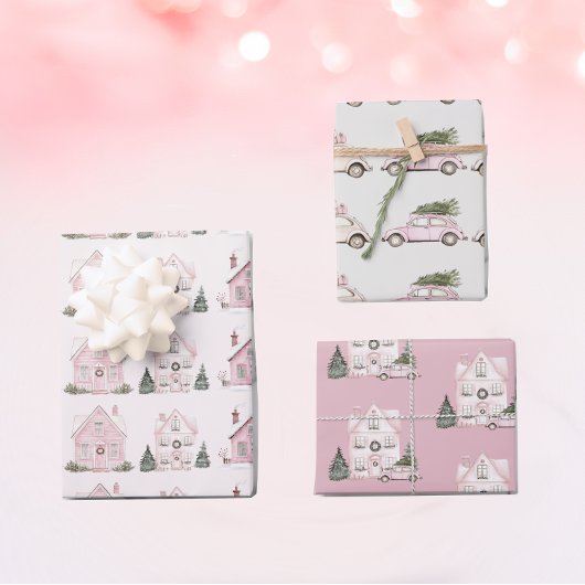 roze kerstpatronen inpakpapier vel