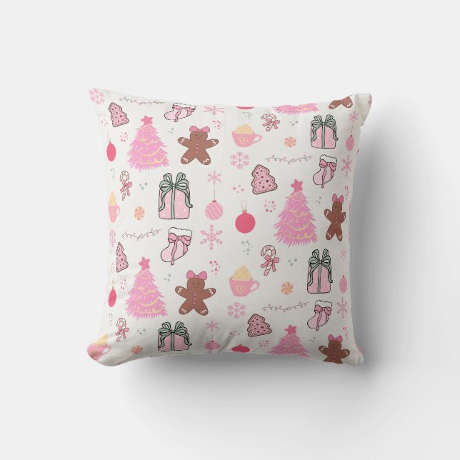 Roze Kerstpatroon Kussen (Voorkant)